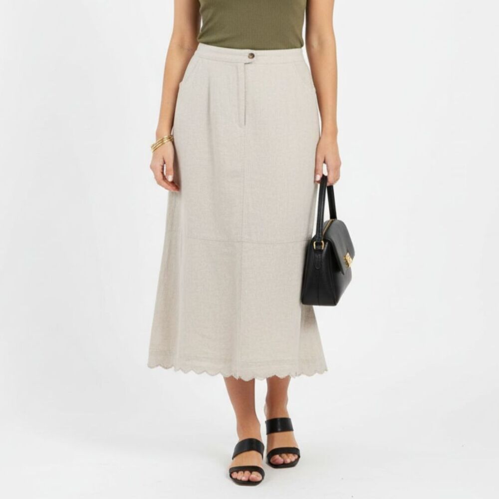J Jill 100% Linen Tan Midi Skirt XL